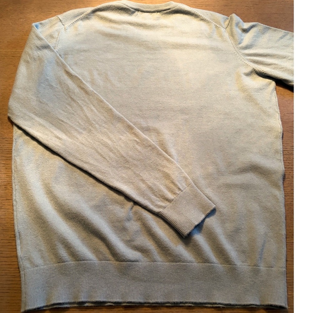 James Pringle Premium Mens V-Neck Sweater Light Blue/Grey Fine Knit Size Large